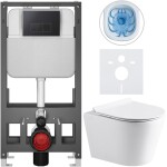 CERANO Kompletní WC set Basic/Carlito - bílá lesklá - WC tlačítko Modulo/Černá - volně stojící - předstěnová instalace - 48,5x36,5 cm