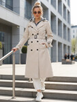 Dámský dvouřadý trenčkot s kapucí světle béžový FashionStreet TY5655 S