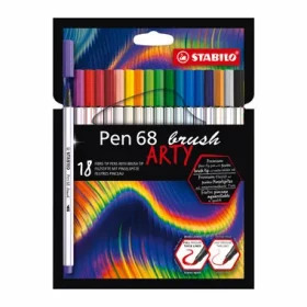 STABILO® Pen 68 brush - ARTY - 18 ks sada - 18 různých barev (568/18-21-20)