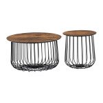 Set 2 ks stolků,pr.60x34, pr.37x39 cm, deska MDF, 3D dekor staré dřevo, kovová drátěná podnož, černý mat