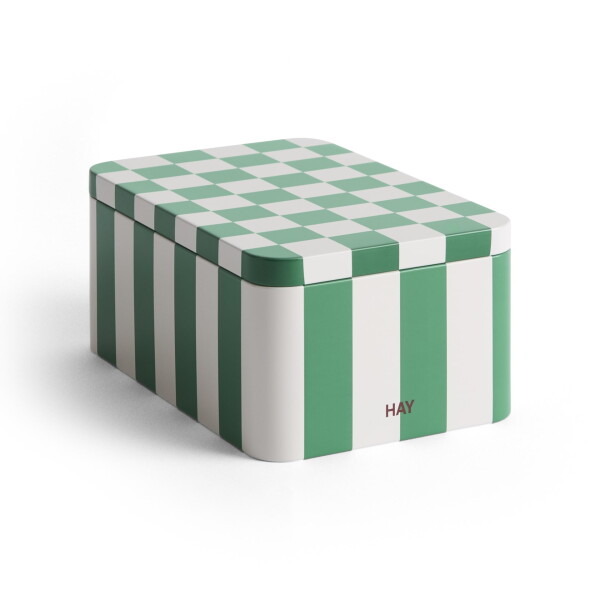 HAY Plechová dóza s víkem Green / Off White Small, zelená barva, kov