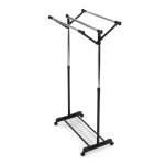 Stojan na šaty s výklopnými rameny, černá barva, kov / plast, chrom