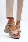 Zazoo 40386 Dámské kožené sandály na podpatku Beige 39