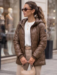 Dámská prošívaná přechodová bunda s kapucí, hnědá, FashionStreet TY5800 L