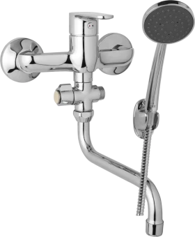 JB Sanitary Nástěnná umyvadlová a sprchová baterie TIRA, rozteč 150 mm, otočný přepínač, s příslušenstvím, trubkové ramínko 200 mm D10 37 31