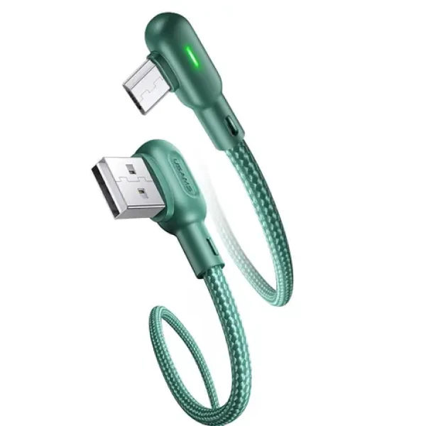 USAMS SJ458 U57 Kabel Braided MicroUSB 1.2m zelená / pravý úhel / s osvětlením (6958444948614)