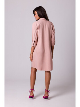 Dámské rozšířené košilové šaty B257 pudr růžová - BEwear pudrovo-růžová L