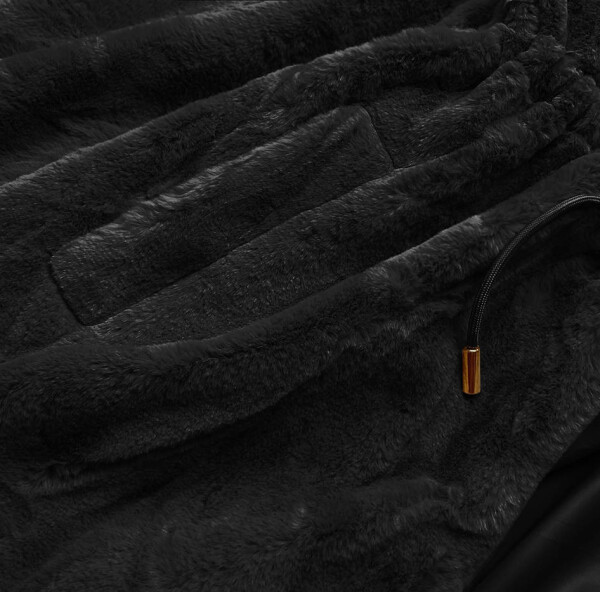 Černá kožešinová bunda kapucí (B8049-1) odcienie czerni
