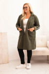 Dámský kabát Plus Size z umělého beránka s kapsami khaki UNI