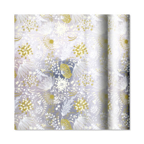 Dárkový papír Folie - role 2 m × 70 cm - Květy na louce na stříbrné - Albi