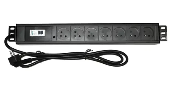 XtendLan 19" rozvodný panel 7x230V (ZASUVKA7B1-19) / Rozvodný panel / ČSN / vypínač / nadproudová ochrana / 1,8 m (ZASUVKA7B1-19)
