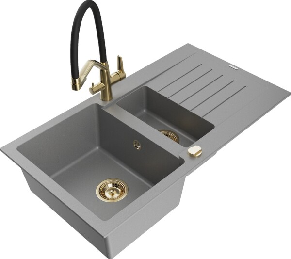 MEXEN/S - Matias granitový dřez 1.5 s odkapávačem včetně baterie Duo, šedá 6502-71-671701-57-G