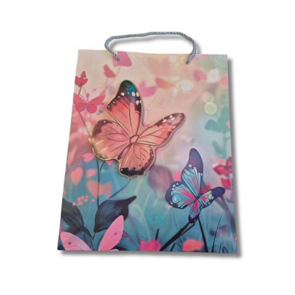 Dortisimo Dárková taška s 3D motýlem meruňkovo-modrá