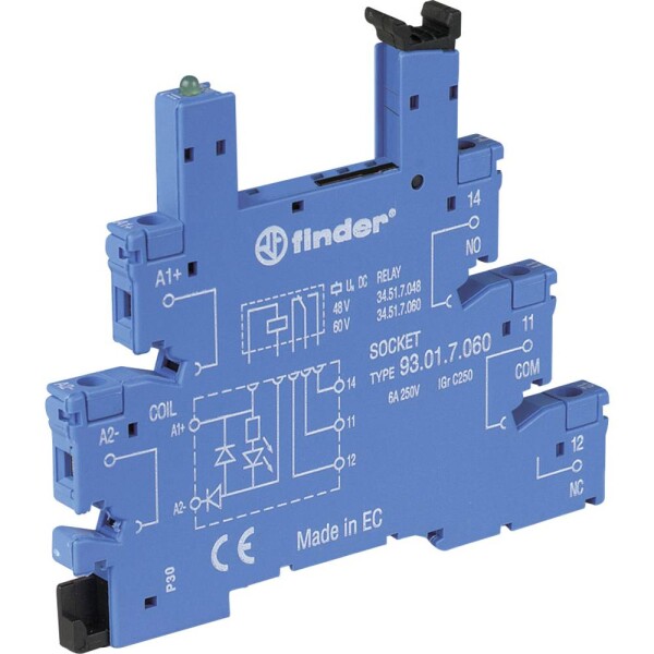 Finder 93.01.0.240 patice pro relé S úchytným třmenem , s LED diodou, S EMV odrušením , Finder řada 34, (d x š x v) 88 x 6.2 x 76 mm, 1 ks