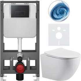 CERANO - Kompletní WC set Basic/Cesso - bílá lesklá - WC tlačítko Modulo/Černá - volně stojící - předstěnová instalace - 49x36 CER-8050BD86007