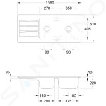 VILLEROY & BOCH - Architectura Keramický dřez 1160x510 mm s odtokem, CeramicPlus, alpská bílá 338002R1