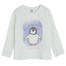 Tričko s dlouhým rukávem a aplikací tučňáka- bílé - 98 CREAMY