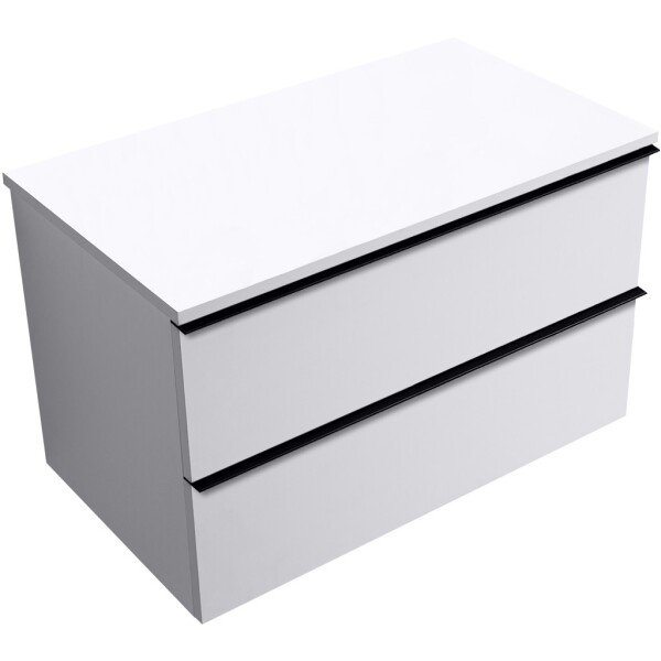 CERANO - Koupelnová skříňka Velora - bílá matná, úchytka černá + deska pod umyvadlo Navira Slim - 18 mm - 80x54,8x46,5 CER-664723