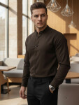Pánská neformální košile SLIM FIT se stojáčkem hnědá FashionStreet DX2678 XL