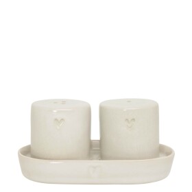 Bastion Collections Set solničky a pepřenky ve stojánku June Clay, krémová barva, keramika