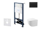 Kielle - Genesis New Set předstěnové instalace, kompaktního klozetu Gaia, Rimless, sedátka softclose a tlačítka Gemini New III, matná černá 30528SS90