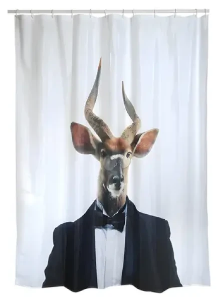 MSV NYALA bílá / Sprchový závěs / motiv jelen / 180 x 200 cm / polyester
