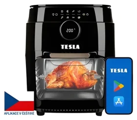 TESLA AirCook Grill QG800 černá / Horkovzdušná fritéza a gril / Wi-Fi / 12 l (AIRCKQG800WFBLK)