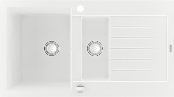 MEXEN - Matias žula dřez 1,5-mísa dřez s vypouštěním krátký odkapávač 900x505 mm, bílá 6502901505-20