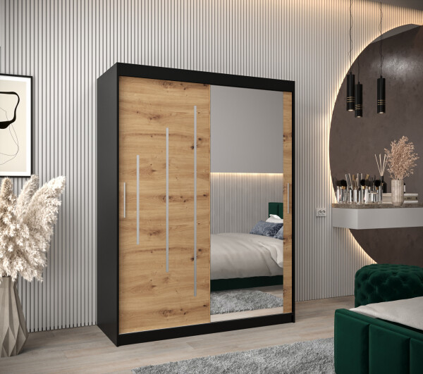 Šatní skříň Abi Y2 Barva korpusu: Černá, Rozměry: 150 cm, Dveře: Dub artisan