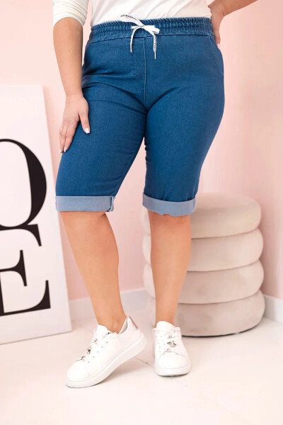 Dámské bavlněné šortky Plus Size s vázáním džínovina XL