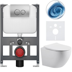 CERANO Kompletní WC set Basic/Cesso - bílá lesklá - WC tlačítko Dualo/Stříbrná - závěsné - nízký modul - předstěnová instalace - 49x36 cm - 8050BD85984