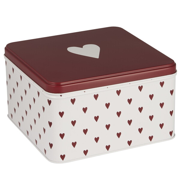 Ib Laursen Plechová dóza Hearts Square, červená barva, kov