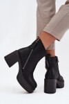 Kožené zateplené dámské kotníčkové boty na podpatku a platformě Vinceza 66831 Černé 38