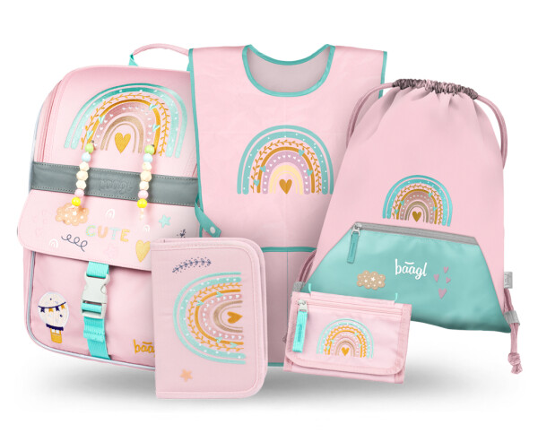 5 SET Zippy Duha růžový: aktovka, penál, sáček, zástěra, peněženka
