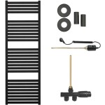 CERANO Koupelnový radiátorový set Vincenzo - kombinované vytápění, termo tyč - boční jednobodové připojení - 300W - černá matná - 1330x450 mm