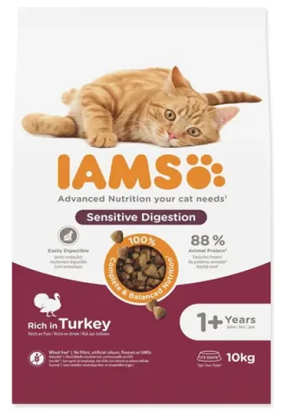 IAMS Cat Adult Sensitive Digestion Turkey 10 kg / Prémiové krmivo pro kočky / Granule / Krůtí / Citlivé trávení (1753-192062)