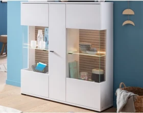 Široká vitrína Rovigo 115 cm, dub nox/bílá