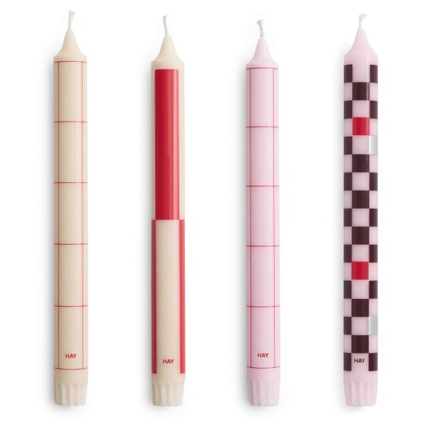 HAY Svíčky Pattern Candle set 4ks, reds and bordeaux