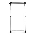 Stojan na šaty s výklopnými rameny, černá barva, kov / plast, chrom