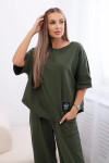 Bavlněný komplet halenka + kalhoty světlá khaki UNI