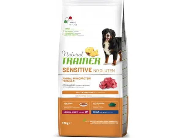 Trainer Natural Sensitive No gluten Adult Medium/Maxi jehněčí 12kg / Kompletní krmivo pro střední a velká plemena psů (8059149252544)