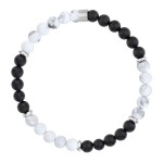 Pánský korálkový náramek Max - 6 mm bílý Howlit a černý Onyx, Bílá/čirá 23 cm