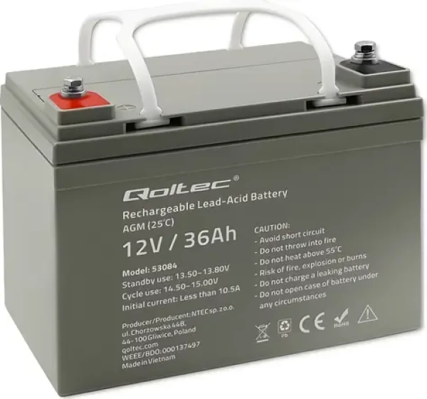 Qoltec Baterie AGM 36Ah / Baterie / 12V / max. 540A (53084)