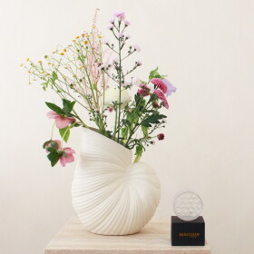 Ferm Living Exkluzivní set: váza Shell Pot + aranžovací kroužek Hanataba, bílá barva, plast, keramika