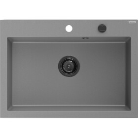 MEXEN/S - Elix granitový dřez 1-miska 700 x 500 mm, šedý, sifon černá 6526701005-71-B