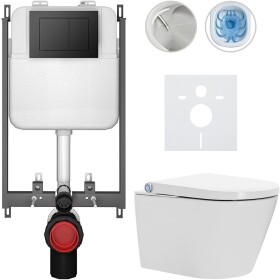 CERANO Závěsné WC s bidetem Basic/Cronus Standard - bílá lesklá - WC tlačítko Maxio/Černá - pro zazdění - 59,3x38,4 cm
