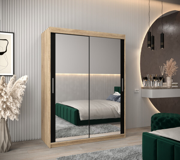 Šatní skříň Abi T3 Barva korpusu: Dub Sonoma, Rozměry: 150 cm, Dveře: Černá
