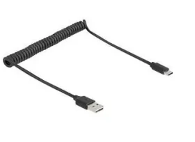 Delock EASY-USB černá / Spirálový USB kabel / USB-A (M) - USB-A (M) / 0,8 m / USB 2.0 (90133)