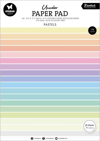 Blok barevných papírů Studio Light, A4, 36 l. - pastelové barvy