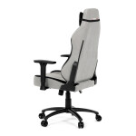 Herní křeslo, stříbrná látka, houpací mechanismus, polohování opěradla 90°-180°, 3D područky, polštáře z paměťové pěny,